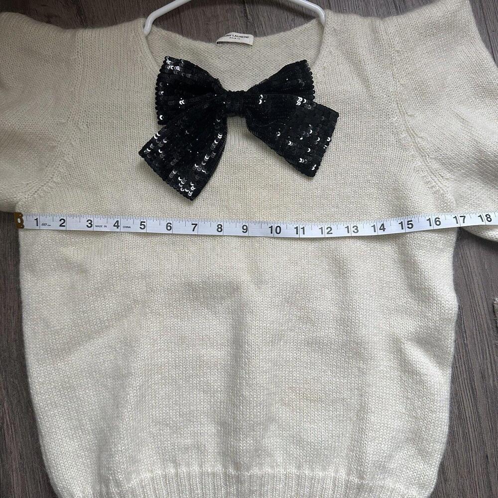 Saint Laurent  BOW SWEATER IN IVORY WOOL AND MOHAIR AND BLACK SEQUINS IN CREAM - Picture 6 of 9